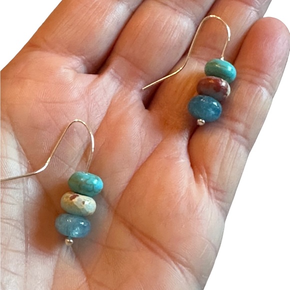 Triple Beaded Stone With Silver Drop Earrings - Picture 4 of 4